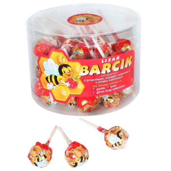Lizak z propolisem, miodem, witaminą C o smaku malinowym